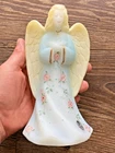 VINTAGE 8” FENTON GLASS HAND-PAINTED ANGEL Signed WHITE FROSTED CUSTARD AS-IS