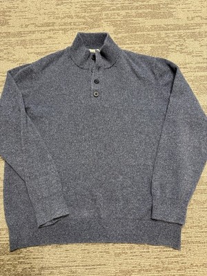 L.L. Bean Sweater Mens XL Gray Cotton Mock Neck Henley Knit Pullover Casual