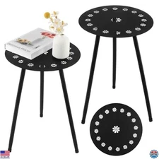 Outdoor Side Table Set of 2 Black Round Metal Patio Tables for Small Spaces