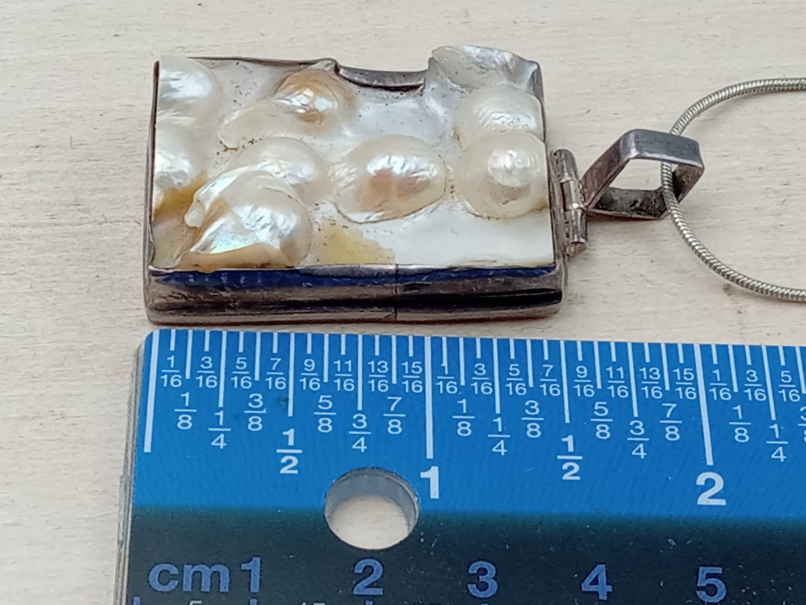 Sterling Silver & Pearl Rectangular Pendant on 23… - image 7