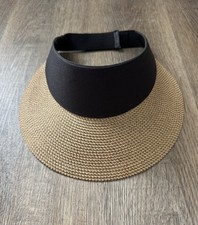 Eric Javits Straw Sun Visor Hat Wide Brim Adjustable Black Tan Women