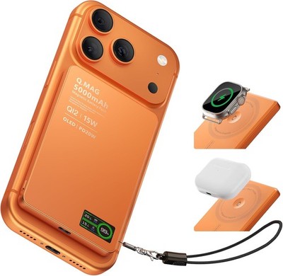 Magnetic Power Bank with iWatch Charger, Ultra-Slim 5000mAh Qi2 15W Wireless Mag