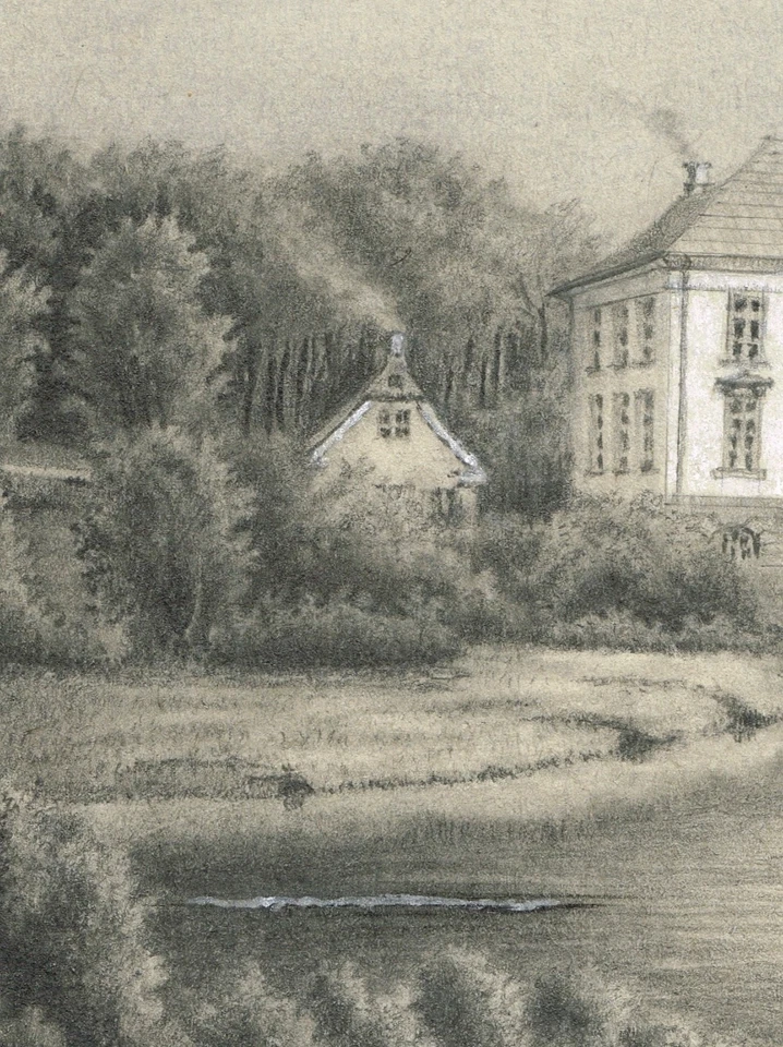 Antique 19th century pencil sketch picture of Danish Manor House Kærsgård - Image 3 of 4