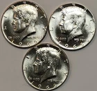 Lot Of 3 - BU Choice Uncirculated Kennedy Half Dollars, 40% Silver, JFK-66AB