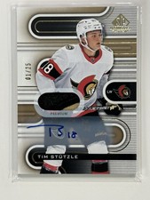 Tim Stutzle 2022-23 UD Sp Games Used Hockey Logo Patch Auto 1/25