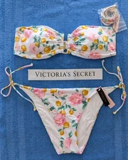 Victorias Secret 2pc Swim Set Size Large U BANDEAU/Large Side Tie Cheeky