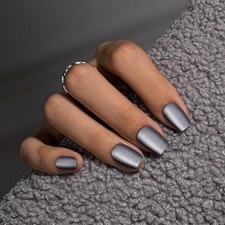 Winter Press On Nails Short Square, Matte Cat Eye Press On Nails Matte Gray