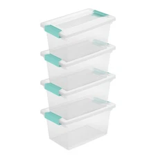 Sterilite Plastic Medium Clip Storage Box Container with Latching Lid, 4 Pack