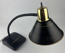 French Tole Metal Gooseneck Desk Lamp With Gold Laurel 1950s Mid Century Vintage