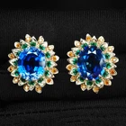 Floral Vivid Blue Sapphire 10.20Ct 925 Sterling Silver Rose Gold Halo Earrings