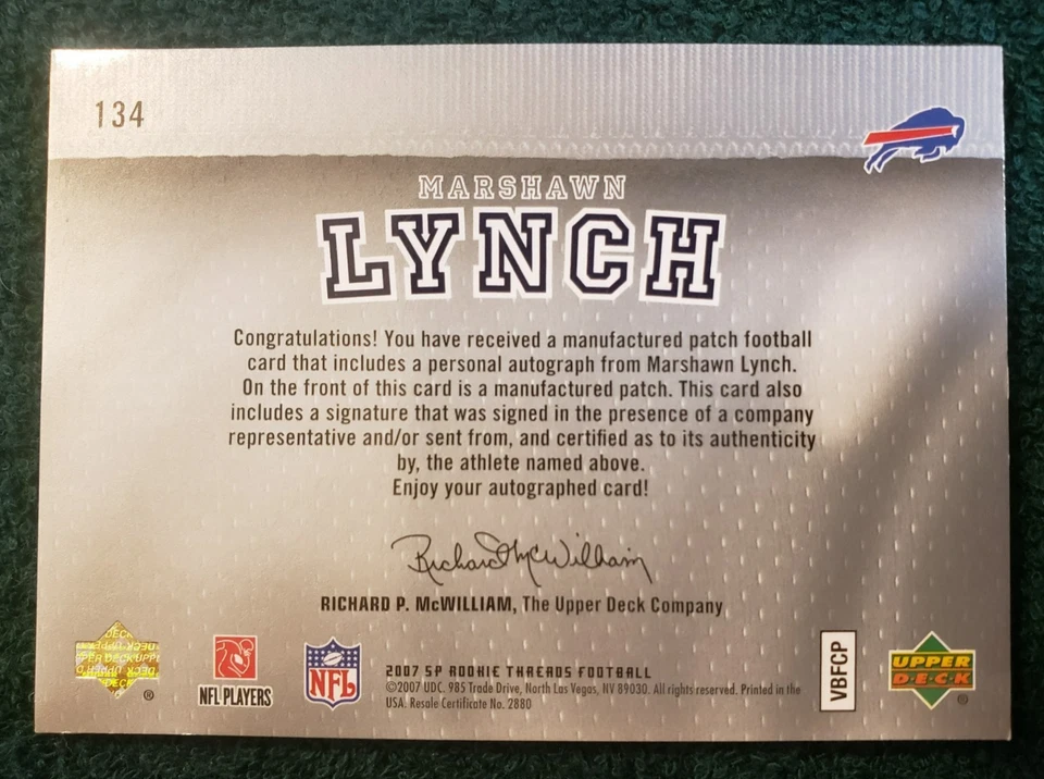 2007 SP Rookie Threads Marshawn Lynch 097/250 Rookie Lettermen "L" # 134 MT - Image 4 of 4