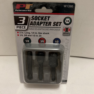 Performance Tool W1390 3 Piece Power Drill Socket Adapters Set, 1/4-3/8-1/2 