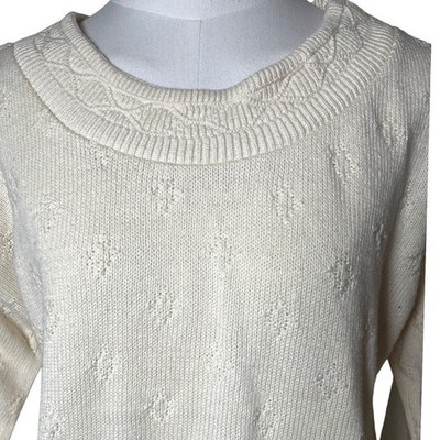 Vintage Ivory Textured Knit Sweater One Resource USA NWT Shoulder Pad M