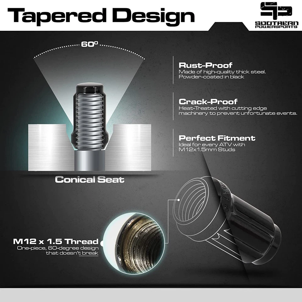 Tuercas cónicas negras Honda Pioneer 500 // 700/1000 12 mm x 1,50 con llave 16/PK Foto 3 de 4