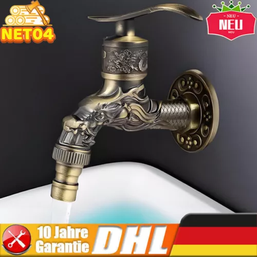 Wasserhahn Absperrhahn Kugelhahn 1/2" Zoll Antik Auslaufhahn Garten Hahn Messing