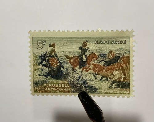 Rare - 1964 Jerked Down by C.M. Russell Artist 5 Cents Stamp Mint Never Hinge OG - Picture 8 of 19