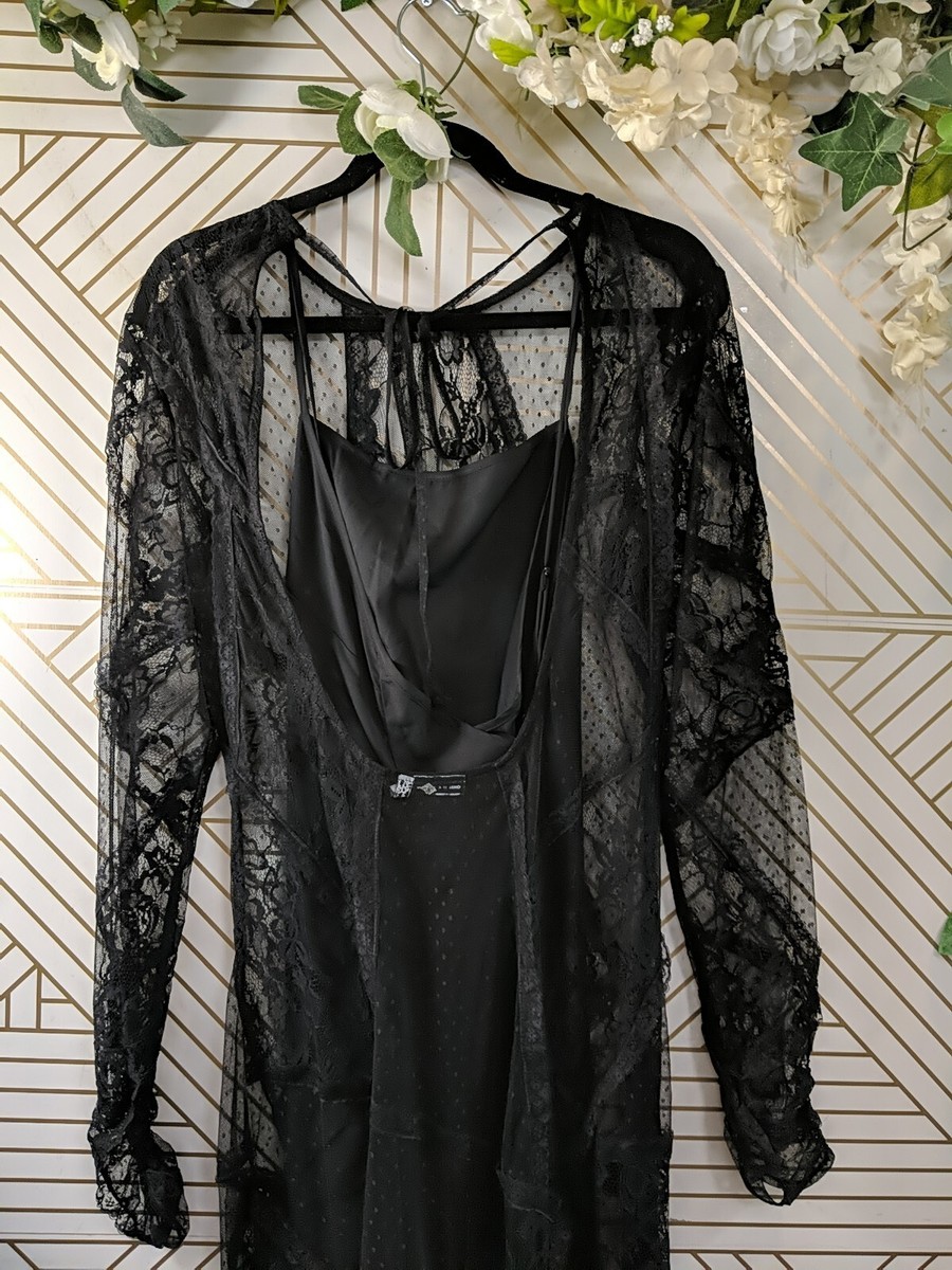 ASOS DESIGN Women's Lace Maxi Dress Black Open Back Leg Slit Thumb Holes  Size 8 | eBay