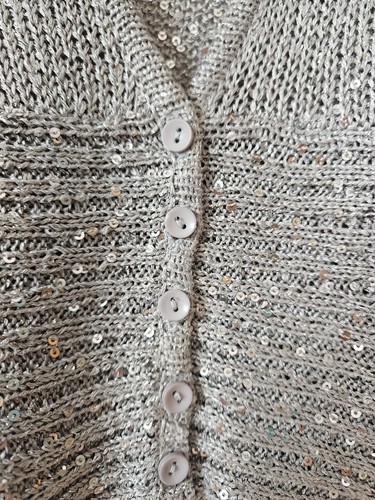 Worthington Womens Cardigan Sweater Size PS Silver Sparkly Sequins Short Sleeved - Picture 3 of 9