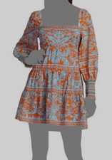 $495 Alice + Olivia Women's Blue Silk Square Neck Long Sleeve Mini Dress Size XS