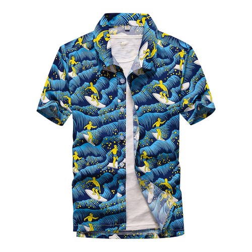 Camicia uomo hawaiana con bottoni manica corta casual con bottoni Aloha camicie da spiaggia - Foto 2 di 16