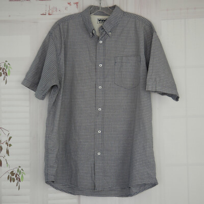 Wrangler Hero Sz L Western Short Sleeve Button Front Blue Plaid Shirt Cowboy