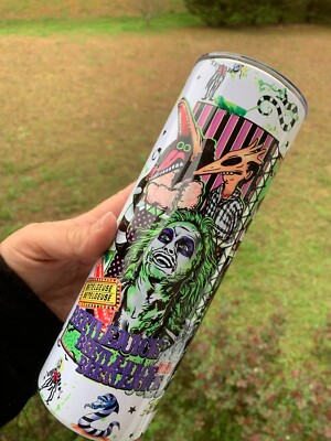 Beetlejuice Tumbler 20oz Cup Mug Hot Cold Drinks w/ Lid Straw Stainless