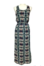 Maxi Dress One Clothing Size Small Blue Multicolor Geometric High Waist Beachy