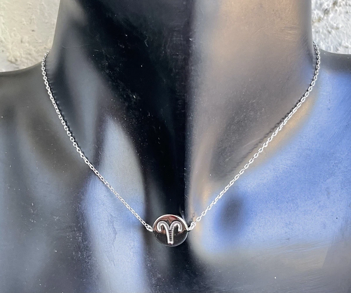Aries Zodiac Sign Charm Choker Necklace Horoscope .925 Sterling Silver Astrology