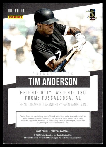 2019 Panini Chronicles Prestige Autographs Tim Anderson Auto Chicago White Sox - Picture 2 of 2