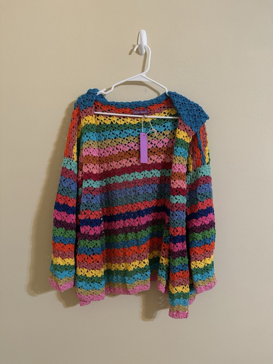 Rose Carmine New Crochet Cardigan Sweater Hoodie Knit Multicolor OS | eBay
