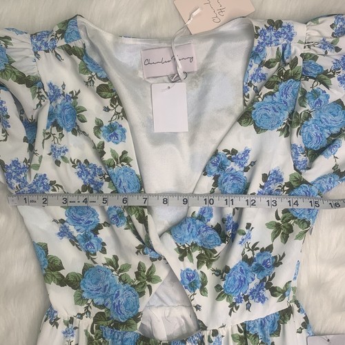 Abito donna Charles Henry taglia XS a strati maxi blu avorio floreale femminile - Foto 4 di 20