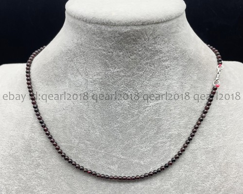 3mm Natural Dark Red Garnet Smooth Round Gems Beads Necklace 14-36" Silver Clasp - Picture 13 of 20