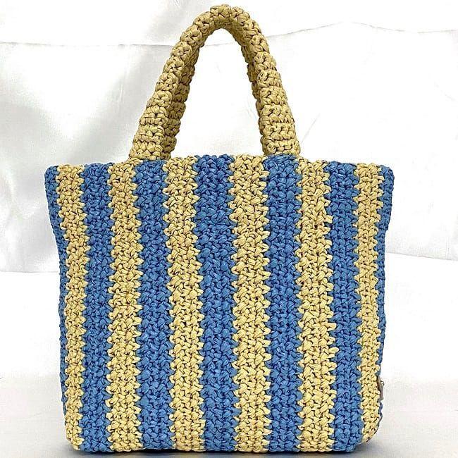 トートバッグ PRADA Two-tone raffia shopping bag (1BG393VOOB2CQ2 F04F4) Prada Tote Bag Handbag Raffia Beige Blue Striped Authentic