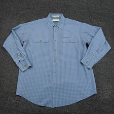 Orvis Shirt Adult Medium Blue White Plaid Button Up Long Sleeve Casual Mens