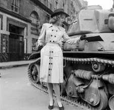 WW2 WWII Photo French Woman Poses by German Tank  World War Two France / 8074