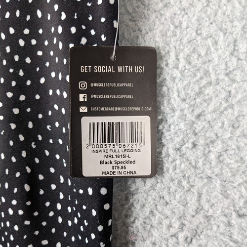 New Muscle Republic Leggings Women's Large Inspire Full Black Gray Speckled - Picture 3 of 8