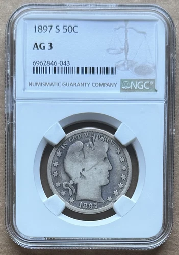 1897 S 50C NGC AG 3 1897-S BARBER HALF DOLLAR SILVER 50c