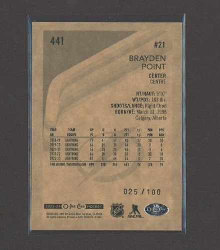 2023-24 O-Pee-Chee Retro Black #441 Brayden Point 025/100 - Picture 2 of 2