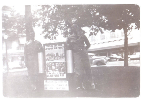Vintage Photo 1940s, 2 Air Force Officers Next Recruiting sign , 3.5x2.5 B&W