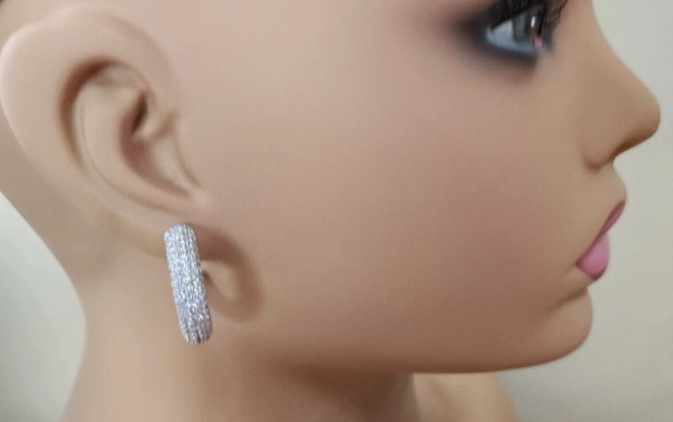 RACHEL ZOE Cubic Zirconia Pave Silver Tone Hoop Cubic Zirconia Earrings NWT — 第 3/3 张图片