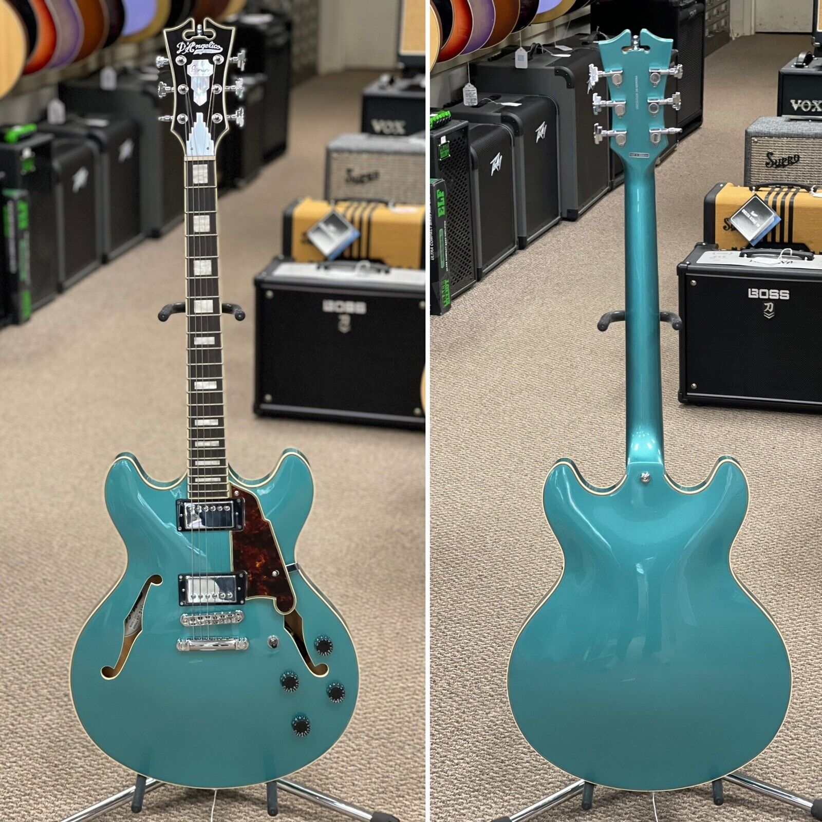 D'Angelico Premier DC Semi-Hollow Electric Guitar - Ocean Turquoise w/ Gig Bag