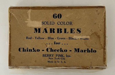 Vintage Berry Pink 60 Solid Color Marbles Set w/ Box USA Red Blue Green