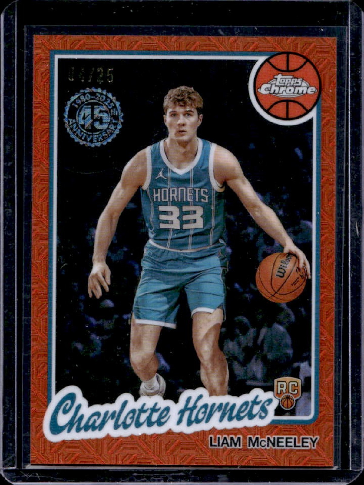 2025-26 Topps Liam McNeeley 1980-81 Chrome RC Orange Mojo Refractor Rookie #4/25