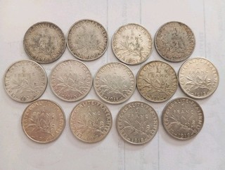 Lot 13 Pièces 1 Franc Semeuse Argent différentes