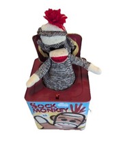 Sock Monkey and You Jack Toy Schylling Metal Tin Pop Goes The Weasel WORKS