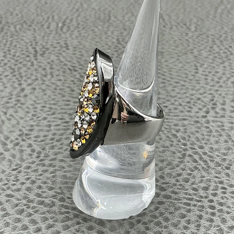 Anillo Lia Sophia Ovalado Talla 7 Tono Plata Marrón Cristal Transparente Pavé Moda Foto 2 de 4