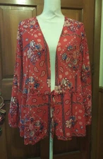 Cato Plus 18/20 (2X) Red/w Flowers Long Sleeve Over Bllouse 1 tie in front Caov
