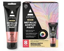 Pastel Acrylic Paint, Set of 8, Metallic Tones, 4.06 fl oz Tubes, High Viscos...