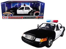 1/18 2001 Ford Crown Victoria Police Car Plain Black & White with Flashing