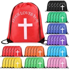 SilTriangle Jesus Loves You Drawstring Backpack Bulk Easter Church Gifts Chri...